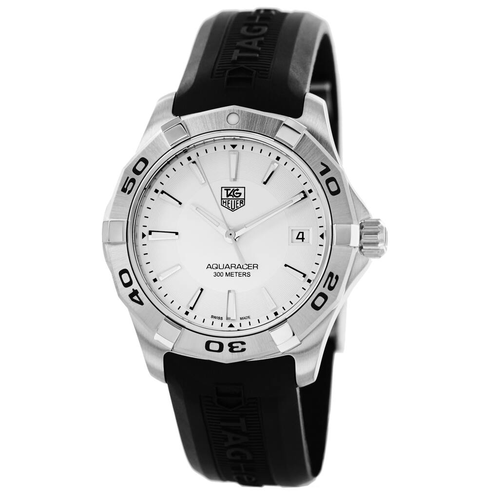 Tag Heuer Men's WAP111.FT6029 '2000 Aquaracer' Silver Dial Black Rubber Strap Watch