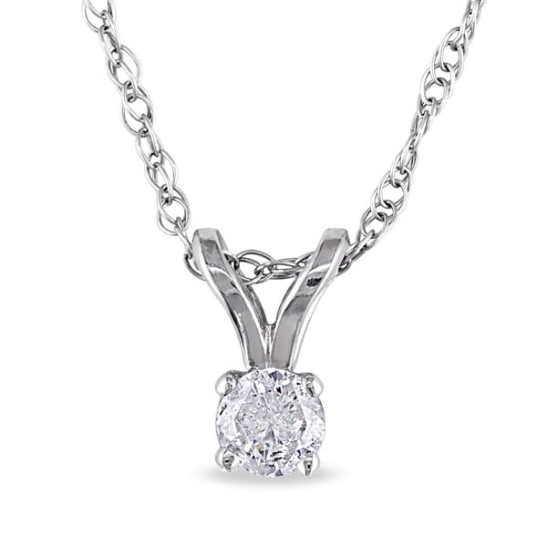 Shop 14k Gold 1/10ct TDW Diamond Solitaire Necklace - Free Shipping ...