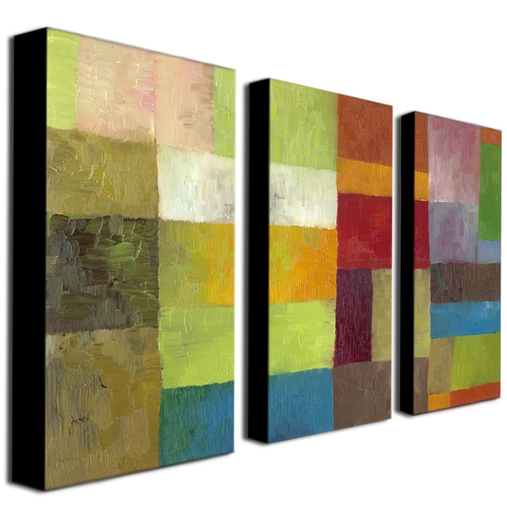 Michelle Calkins 'Abstract Color Panels IV' Canvas Art Set - Green/Red