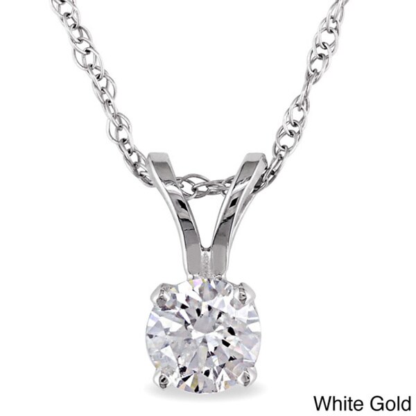 Shop Miadora 14k Gold 1/3ct TDW Round Diamond Solitaire Pendant - On ...