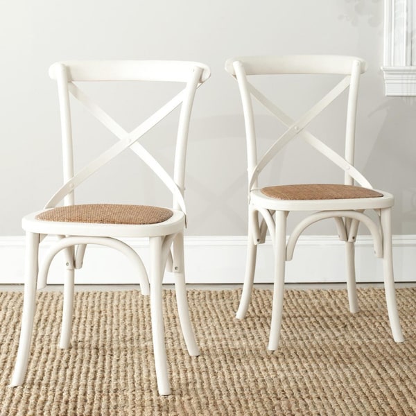 Safavieh Dining Country Bradford x Back Antiqued White Dining Chairs (Set of 2)