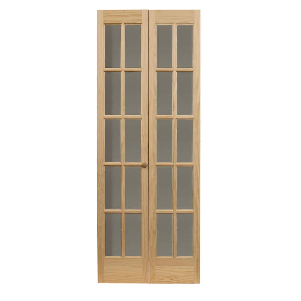 AWC Traditional Divided Glass Pine Bifold Closet Door Unfinished 36 x 80