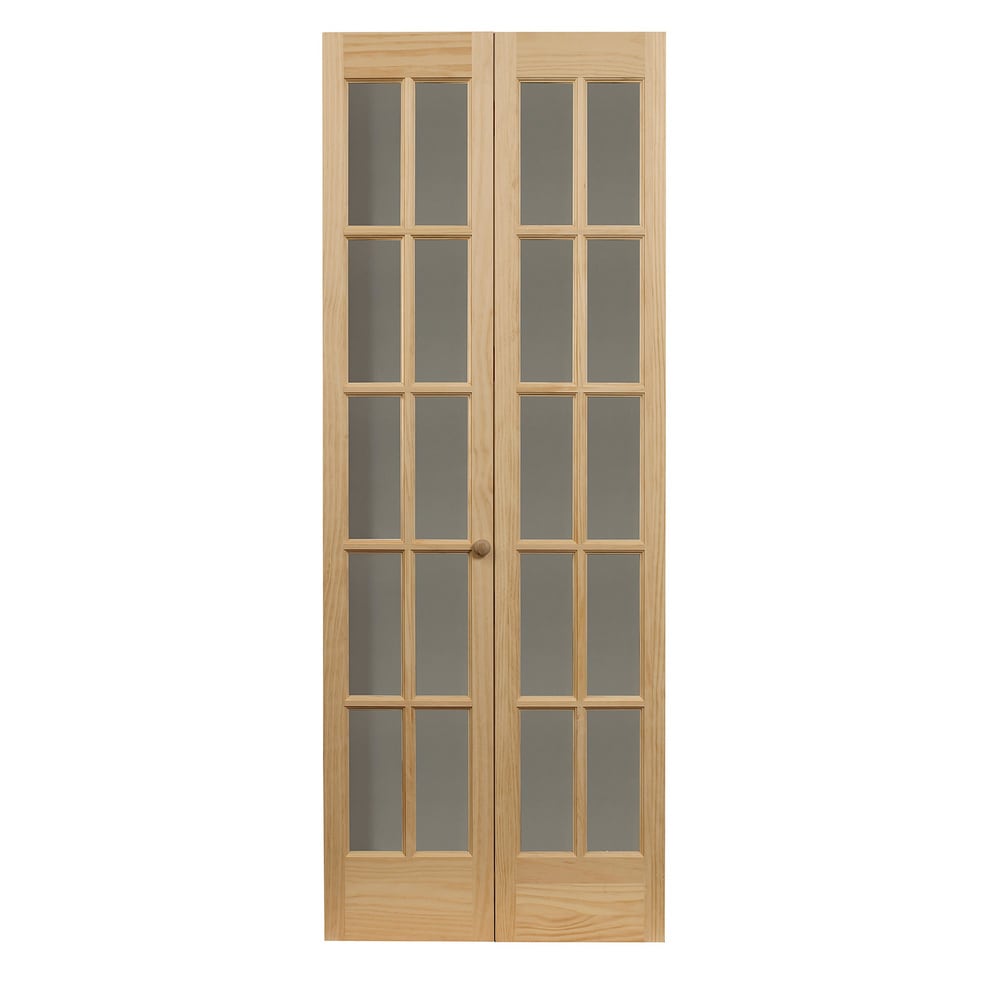 AWC Traditional Divided Glass Pine Bifold Closet Door Unfinished 36 x 80