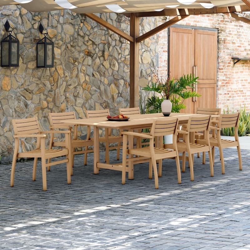 9-piece Teak Dining Set - 9 Piece - Brown