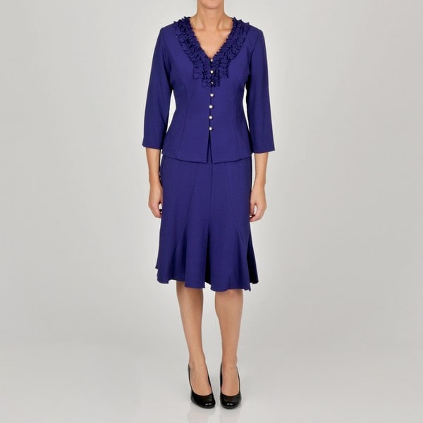Danny & Nicole Women's Purple Ruffle V-Neck Skirt Suit - Overstock ...