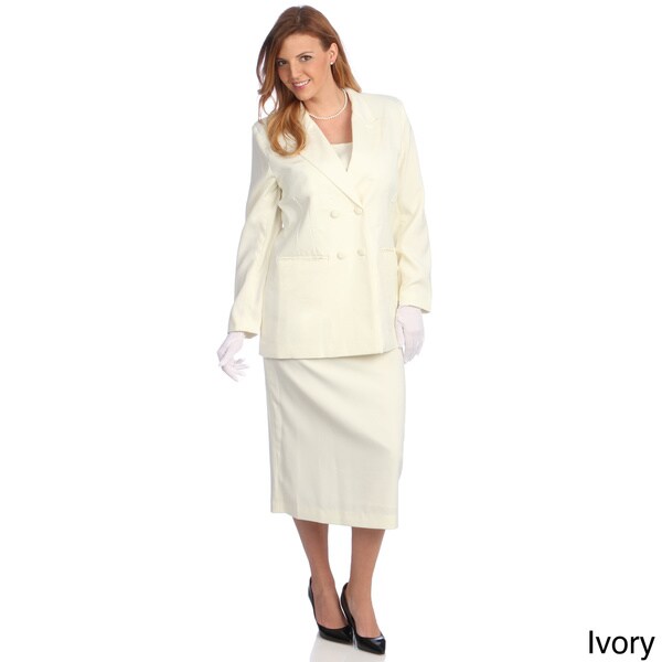Divine Apparel Women's Plus Size Double-breasted Peak Lapel Skirt Suit