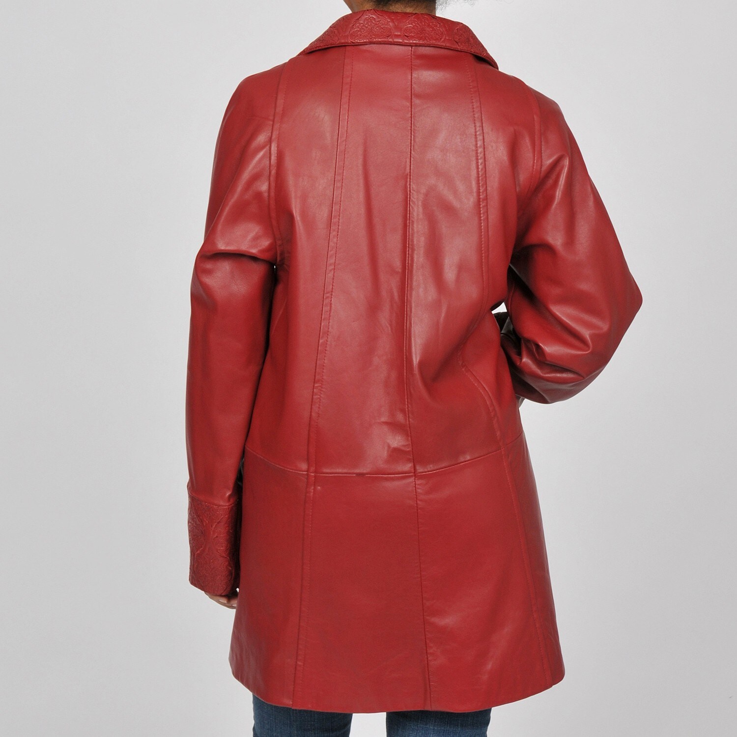 red leather swing coat