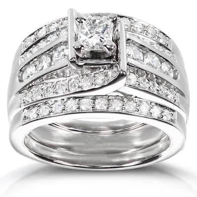 Annello by Kobelli 14k White Gold 1ct TDW 3-piece Diamond Bridal Ring Set