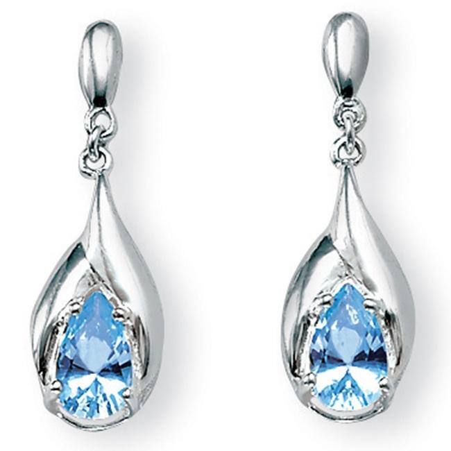 2.20 TCW Pear-Cut Blue Topaz Drop Earrings in Sterling Silver