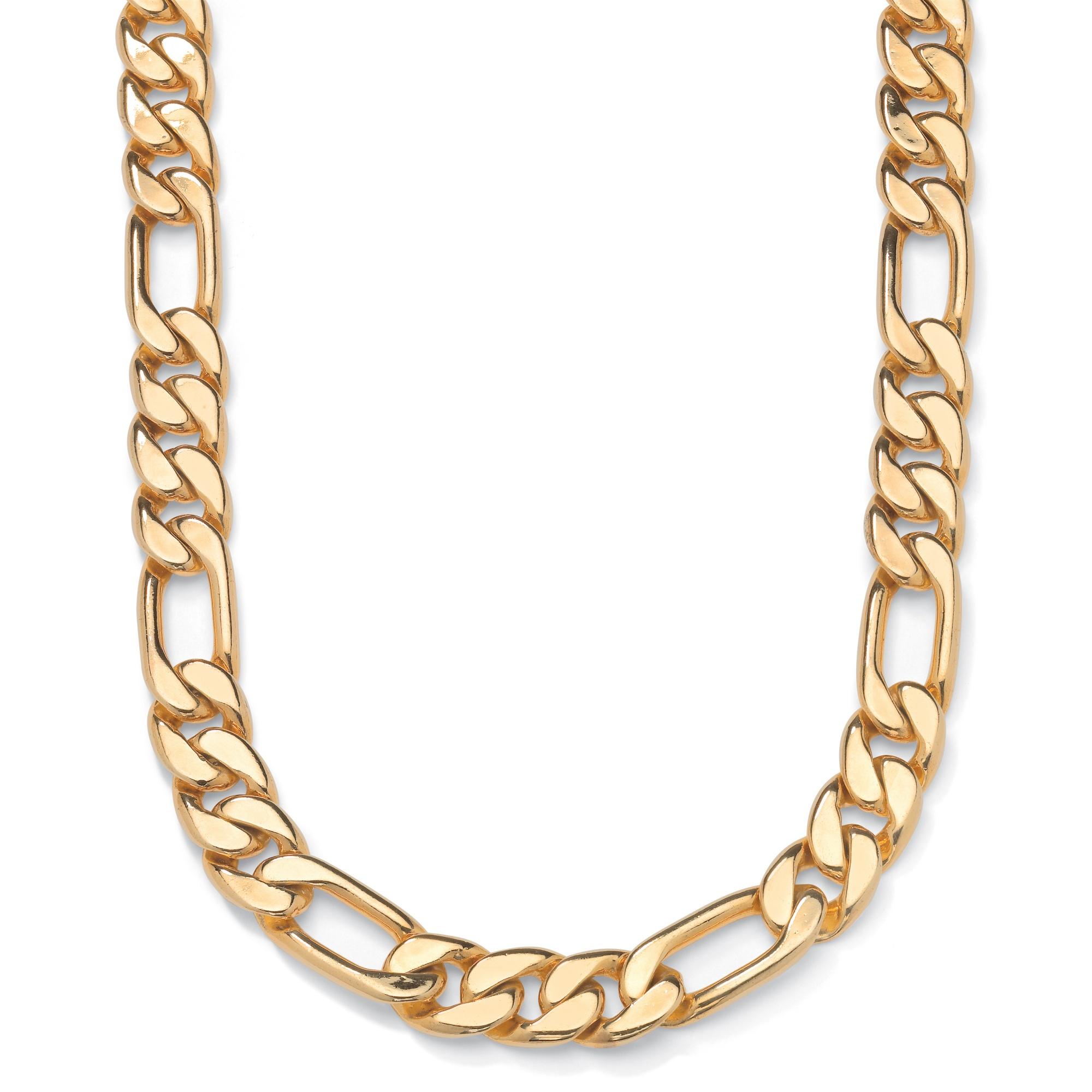 9 mm Figaro Chain Link Necklace for Men Boys Heavy 316L Gold Plated Stainless Steel Gold Color 24 inch, Men's