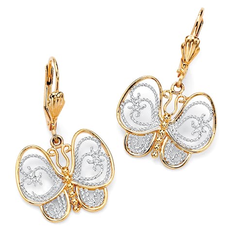 Yellow Gold-Plated Butterfly Two Tone Drop Earrings (33x21.5mm)