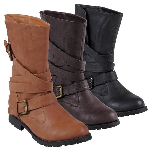 Shop Journee Collection Women's 'Jimba-12' Faux Leather Buckle Boots ...