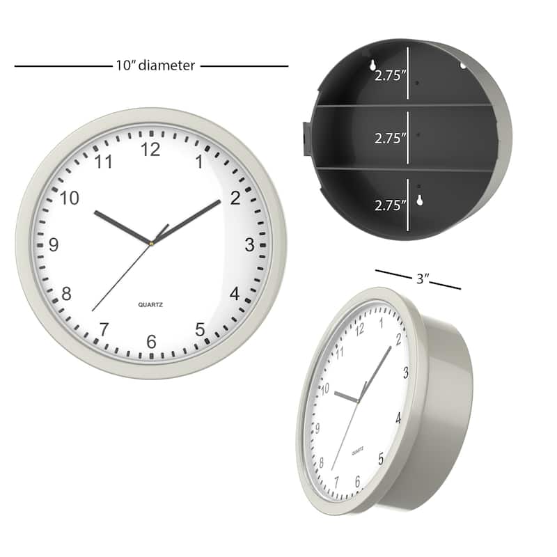 Analog Clock Safe - 10-Inch Battery-Operated Wall Clock with Hidden Compartment by Trademark Home (Silver) - 10" x 10" x 3.3"