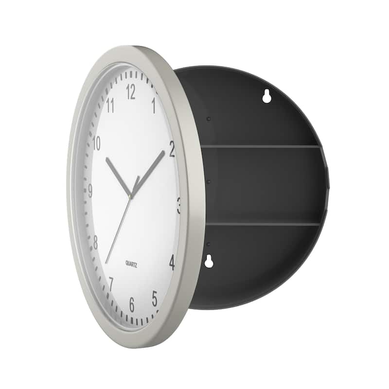 Analog Clock Safe - 10-Inch Battery-Operated Wall Clock with Hidden Compartment by Trademark Home (Silver) - 10" x 10" x 3.3"