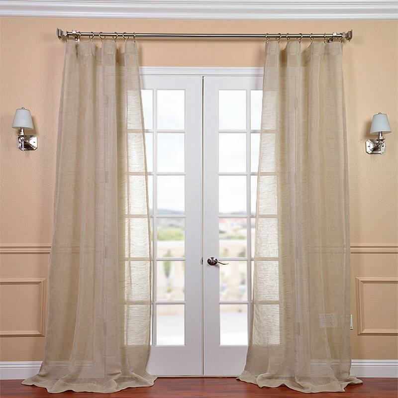 Exclusive Fabrics Linen Open Weave Natural 96-inch Sheer Curtain Panel - 50 x 96