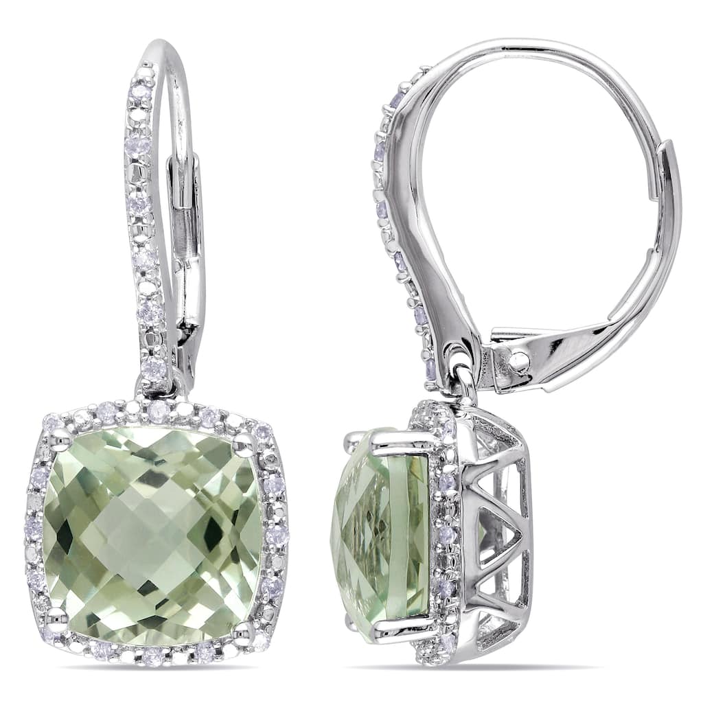 Miadora Sterling Silver Amethyst and 1/5ct TDW Earrings (G-H, I3) - Green