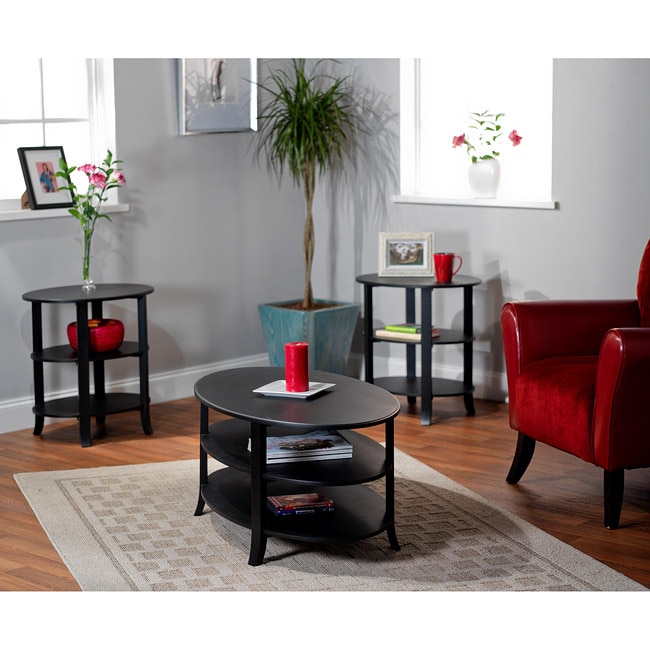 Black Oval 3 piece Table Set