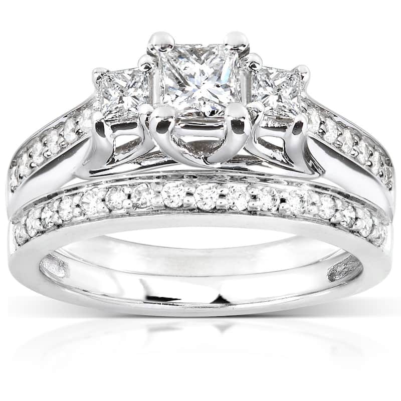 Annello by Kobelli 14k White Gold 4/5ct TDW Diamond Bridal Ring Set - 4