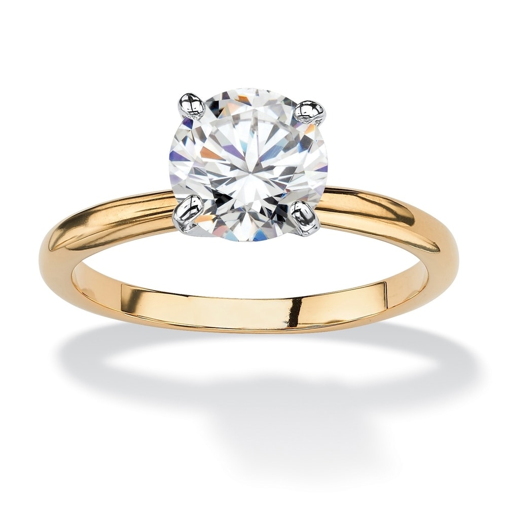 Palm Beach Jewelry Round White Cubic Zirconia 14k Gold-Plated Solitaire Engagement Anniversary Ring