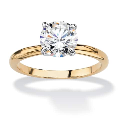 Yellow Gold-plated Cubic Zirconia Solitaire Engagement Ring - White
