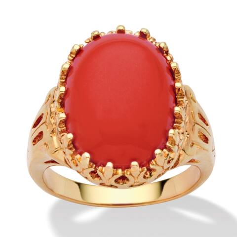 Yellow Gold-Plated Simulated Orange Coral Ring