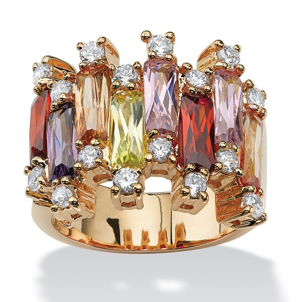 8.96 TCW Emerald-Cut Multicolor Cubic Zirconia Yellow Gold-Plated Ring Color Fun