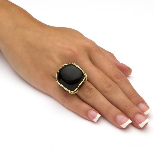 Yellow Gold Plated Natural Black Onyx Ring Overstock