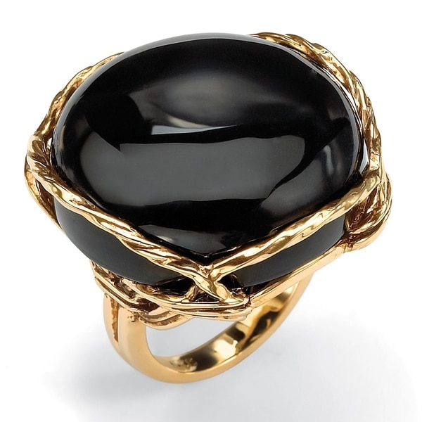 Yellow Gold Plated Natural Black Onyx Ring Overstock