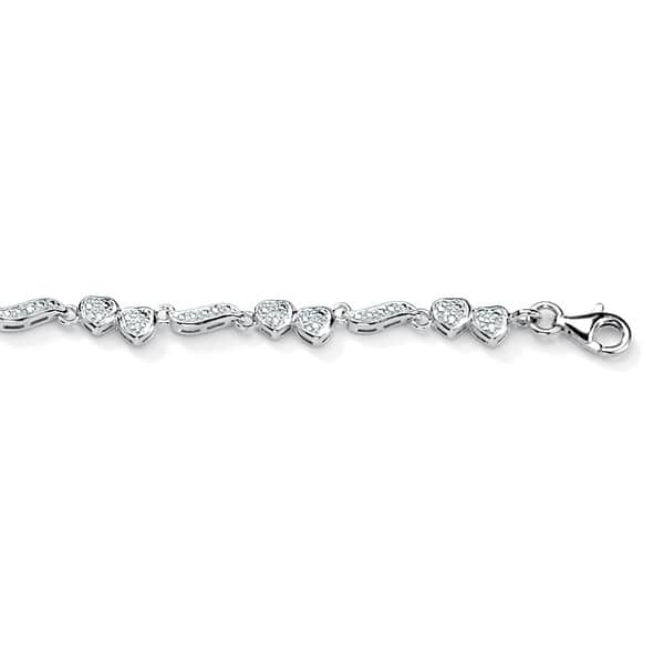 1 8 Tcw Round Diamond Accented Heart And Wings Ankle Bracelet In Platinum Over Sterling Si Overstock