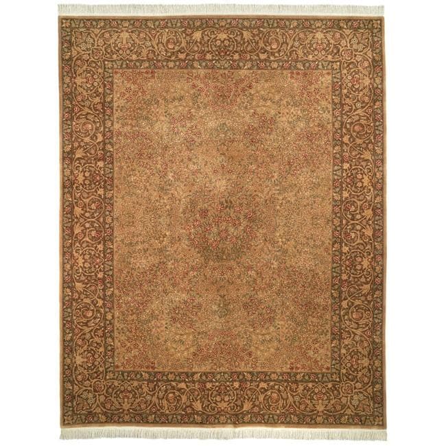 Asian Hand-knotted Royal Kerman Beige and Brown Wool Rug (4' x 6')