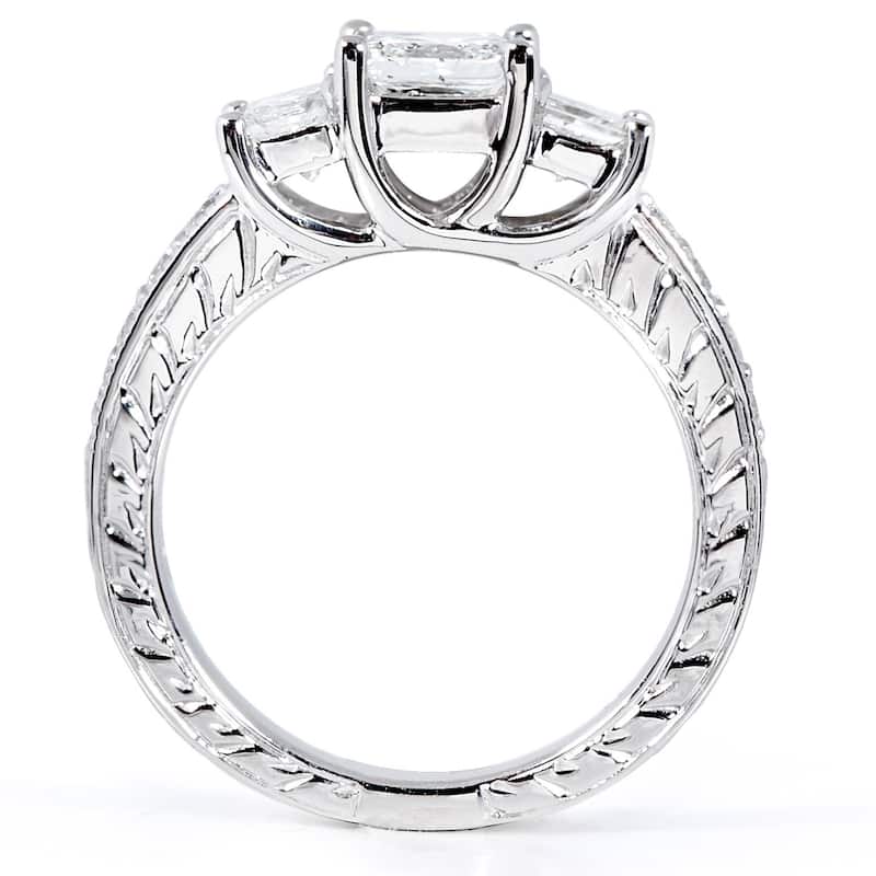 Kobelli 1.6 Carats Natural Black & White Diamond 14k Solid White Gold Princess 3-Stone Vintage Style Josephine 2pc Bridal Set