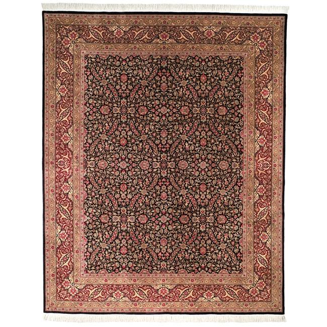 Asian Hand-knotted Royal Kerman Black and Red Wool Rug (8' x 10')