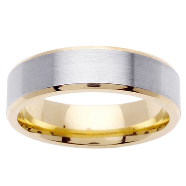 14k Two-tone Gold Men's Brushed Wedding Band
