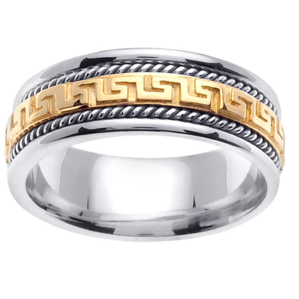 Shop 14k Twotone Gold Men's Greek Key Design Wedding Band Free