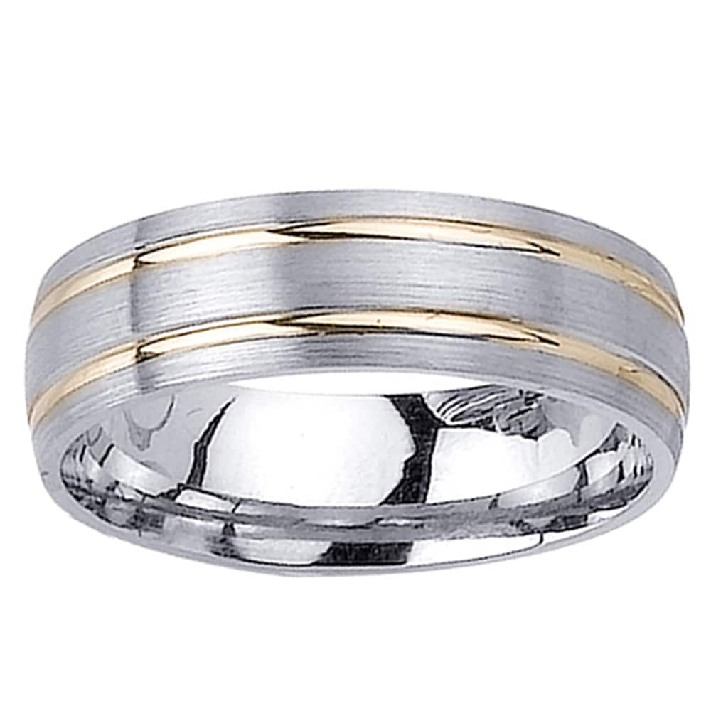 14k Two-tone Gold Men's Double Groove Wedding Band - Free Shipping