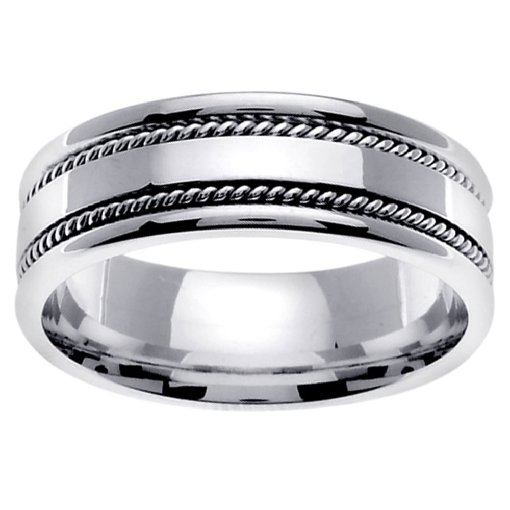 14k White Gold Men's Double Rope Design Wedding Band - Free Shipping ...