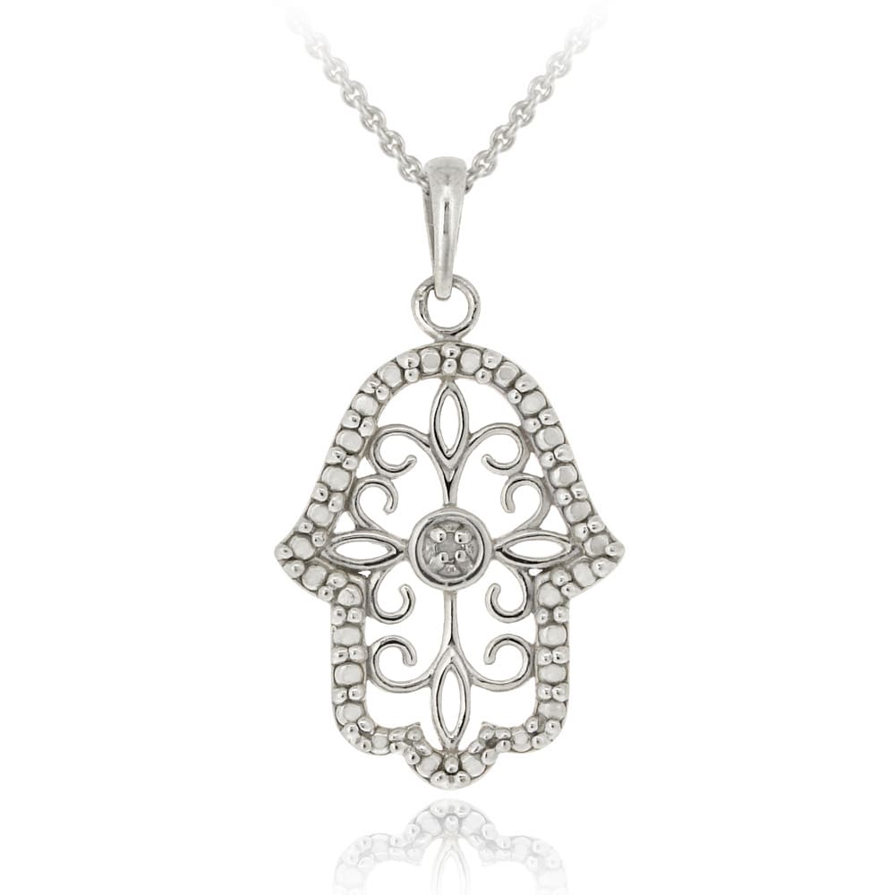 Shop DB Designs Sterling Silver Diamond Accent Filigree Hamsa Necklace On Sale Free Shipping