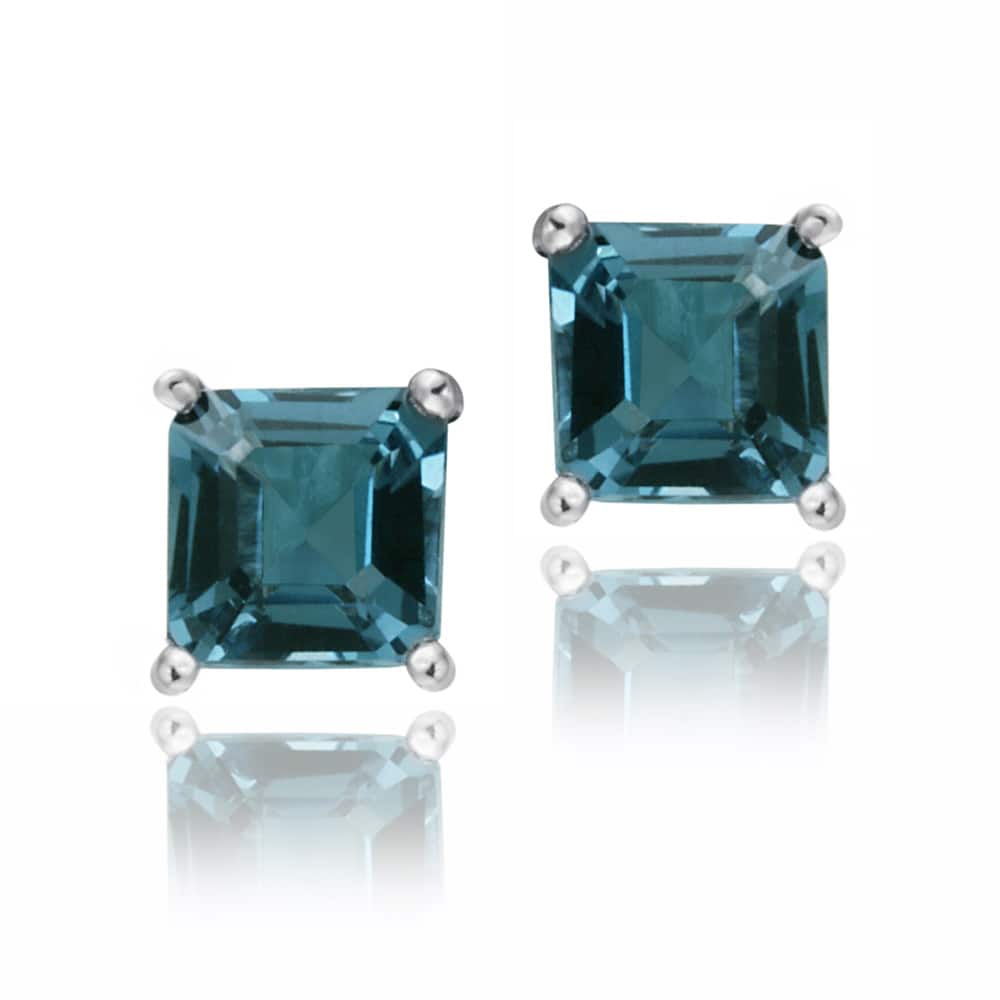 Glitzy Rocks Sterling Silver 1 1/2ct TGW London Blue Topaz Princess Stud Earrings