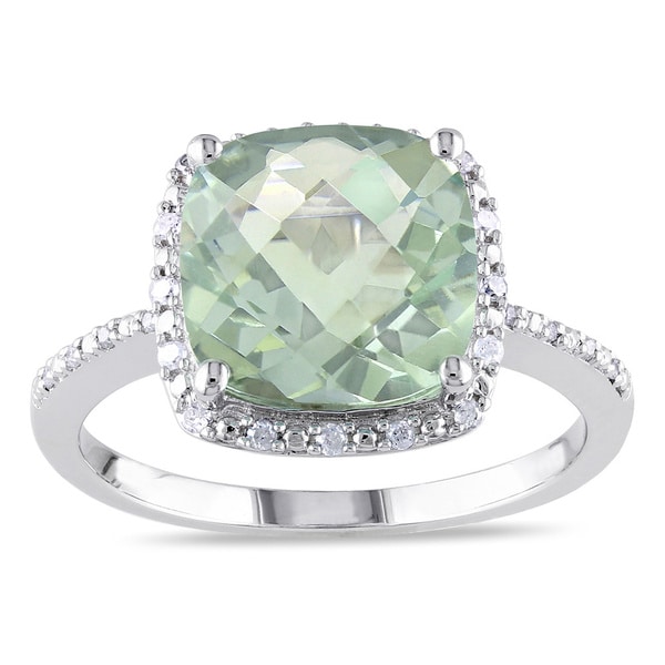 Miadora Sterling Silver Green Amethyst and 1/10ct TDW Diamond Ring (G H, I3) Miadora Gemstone Rings