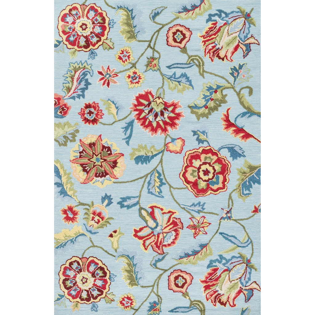 Hand-hooked Peony Blue Floral Rug