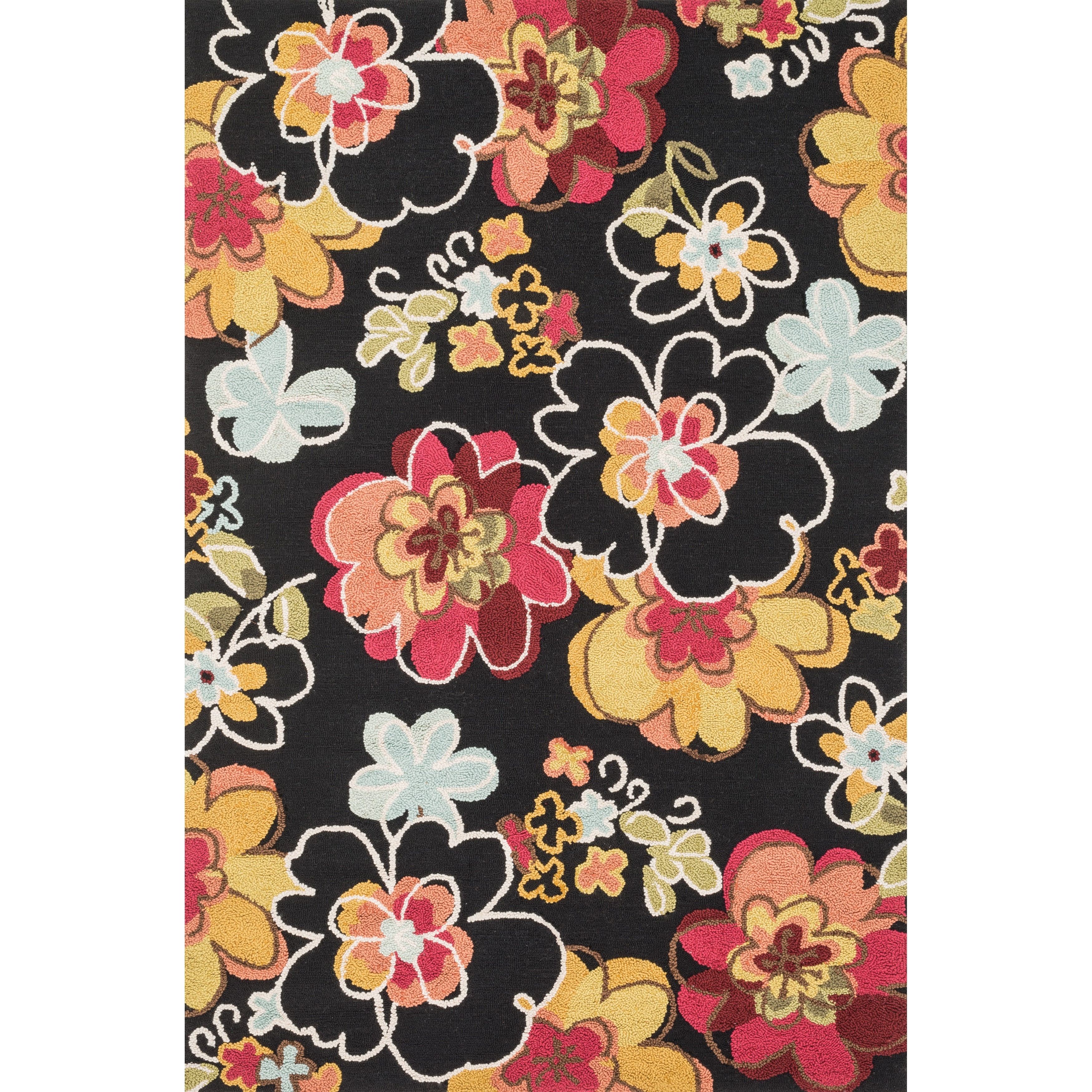 Hand hooked Peony Black Multi Floral Rug (5 X 76)