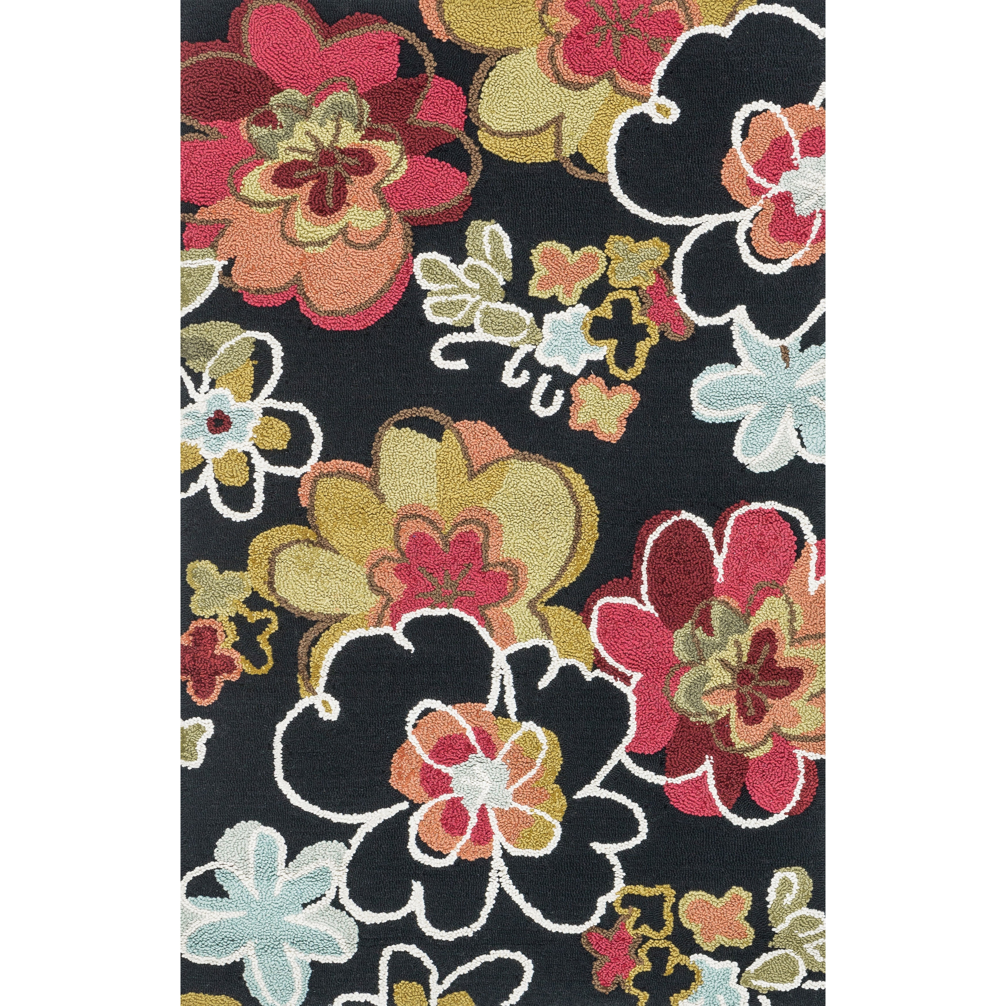 Hand hooked Peony Black Multi Floral Rug (36 X 56)