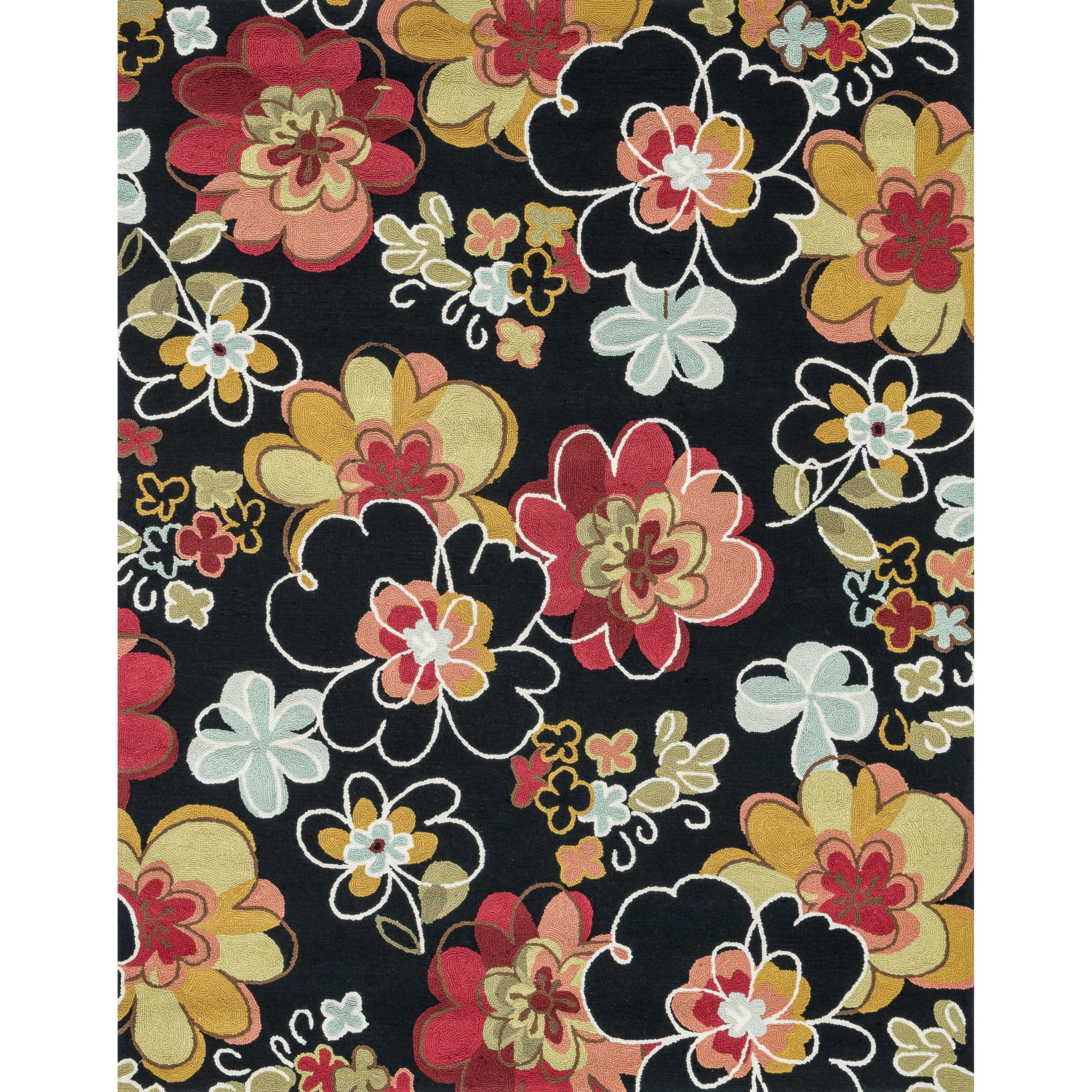 Alexander Home Hand hooked Peony Black Multi Floral Rug (76 X 96) Black Size 8 x 10