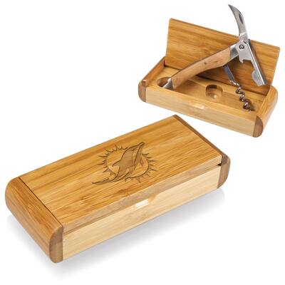 Picnic Time Elan Bamboo Miami Dolphins Corkscrew and Bamboo Box - Brown