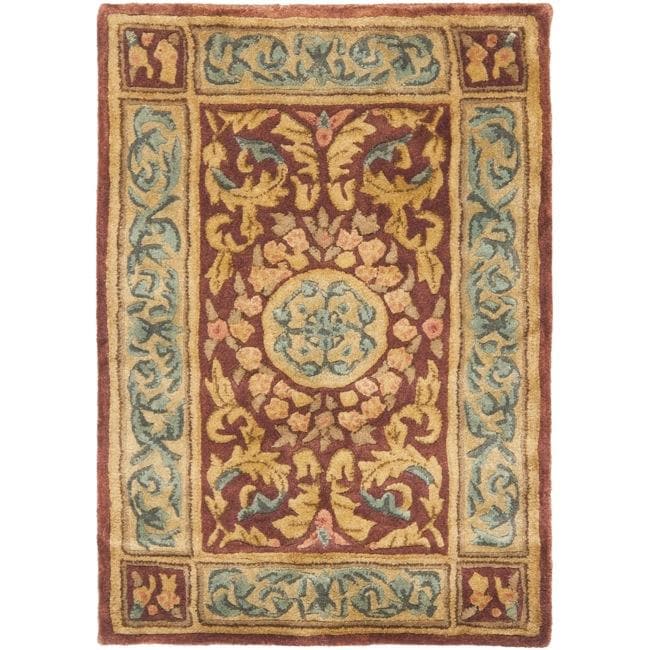 Handmade Aubusson Bonnelles Red/ Beige Wool Rug (2 X 3)