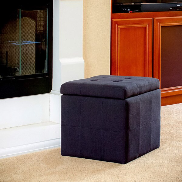Tufted Dark Grey Fabric Storage Cube Ottoman by Christopher Knight Home