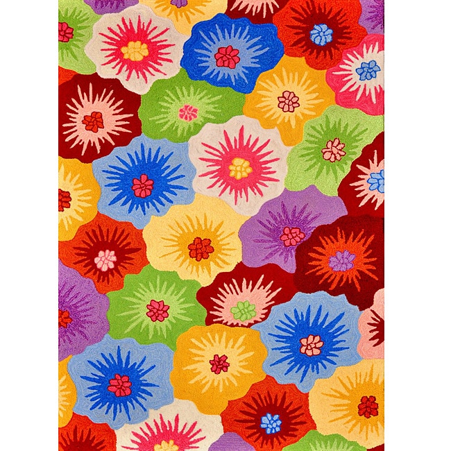 Hand hooked Peony Multicolor Floral Rug (5 X 76)