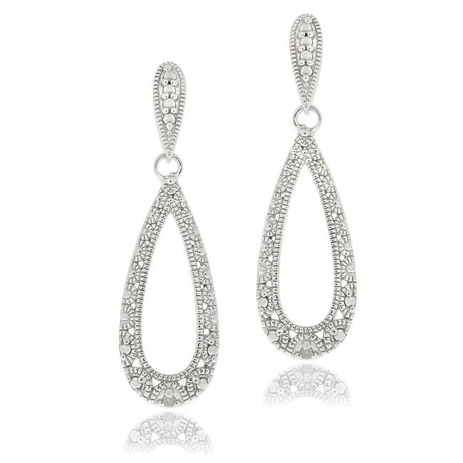 DB Designs Sterling Silver Diamond Accent Lace Design Teardrop Dangle Earrings