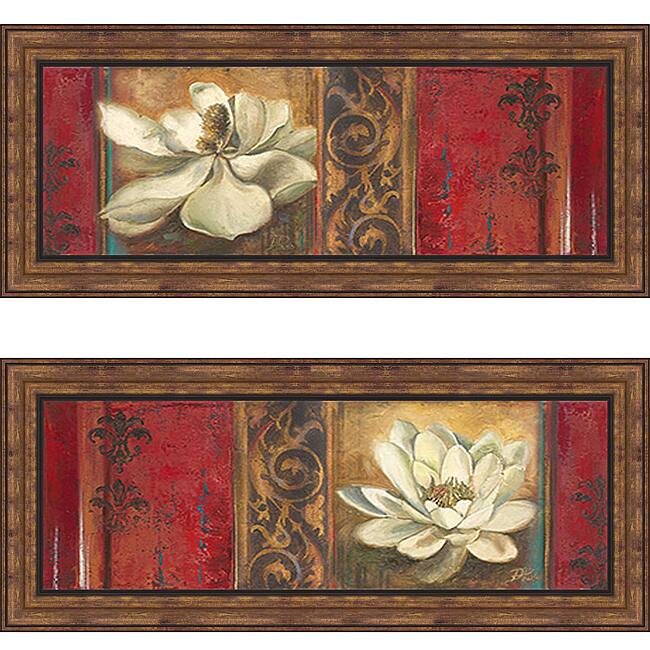 Patricia Pinto 'Red Eclecticism with Magnolia & Water Lily' Framed Print Art - Red