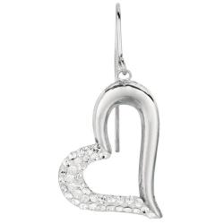 Sterling Silver White Crystal Heart Earrings - Overstock - 6195660